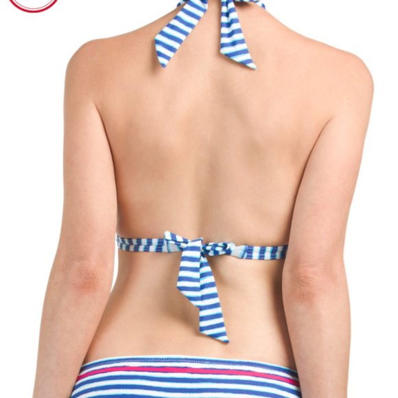 Profile Blush Gottex Navy Stripe Halter Bikini Top - Picture 3 of 16